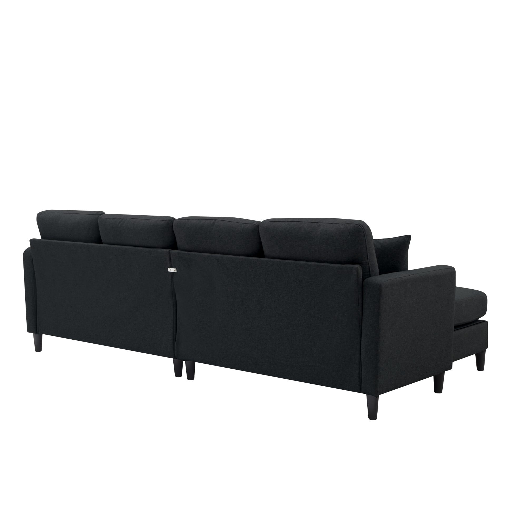 AENKYO 99" Modern U-Shaped Sectional Sofa, Modular Linen Couch with 2 Storage Ottomans & 2 Pillows, Black