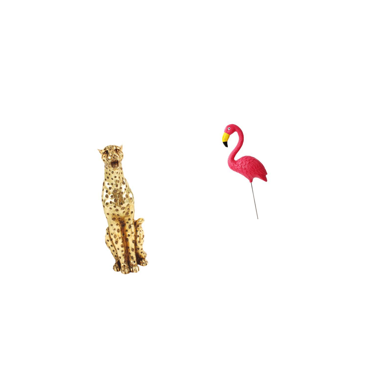 CoudarTitie Golden Flamingo Cheetah Sculpture Decorative Tabletop Centerpiece Animal Figurine for Office Home Decor and Fairy Garden Yard Art Ornament