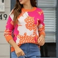thumbnail image 4 of Floral Sweater for Women Crewneck Long Sleeve Knit Warm Pullover Tops Orange L, 4 of 5