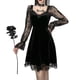 thumbnail image 3 of Vestido Retro hasta la rodilla Qarigey para mujer disfraz de banquete Cosplay encaje manga larga Cintura alta cuello en V Negro, 3 of 6