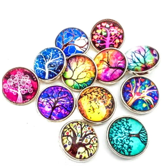 12pcs Snap glass button charms Jewelry Tree of Life 18mm