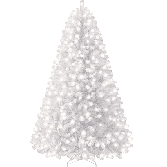 Yaheetech 7.5ft Pre-lit Artificial Christmas Tree with Foldable Stand, White