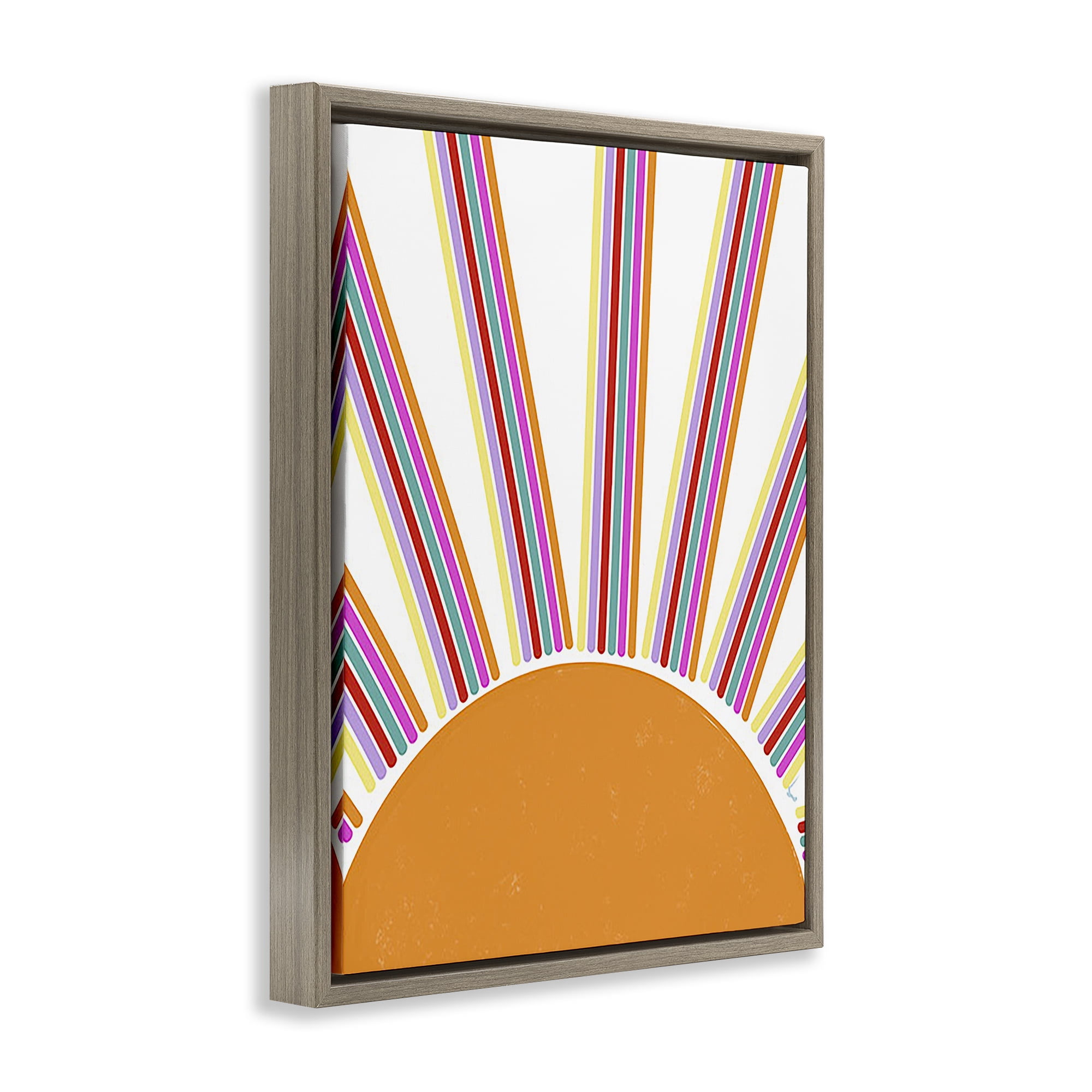 Stupell Industries Retro Striped Sun Rays Landscape & Nature Painting Brown Floater Framed Canvas Art Print Wall Art, 25 x 31