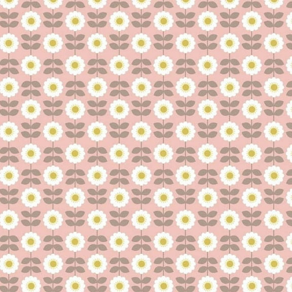 Lewis & Irene Love Me Love Me Not Retro Daisy Pink/Multicolor 100% Cotton Fabric sold by the yard