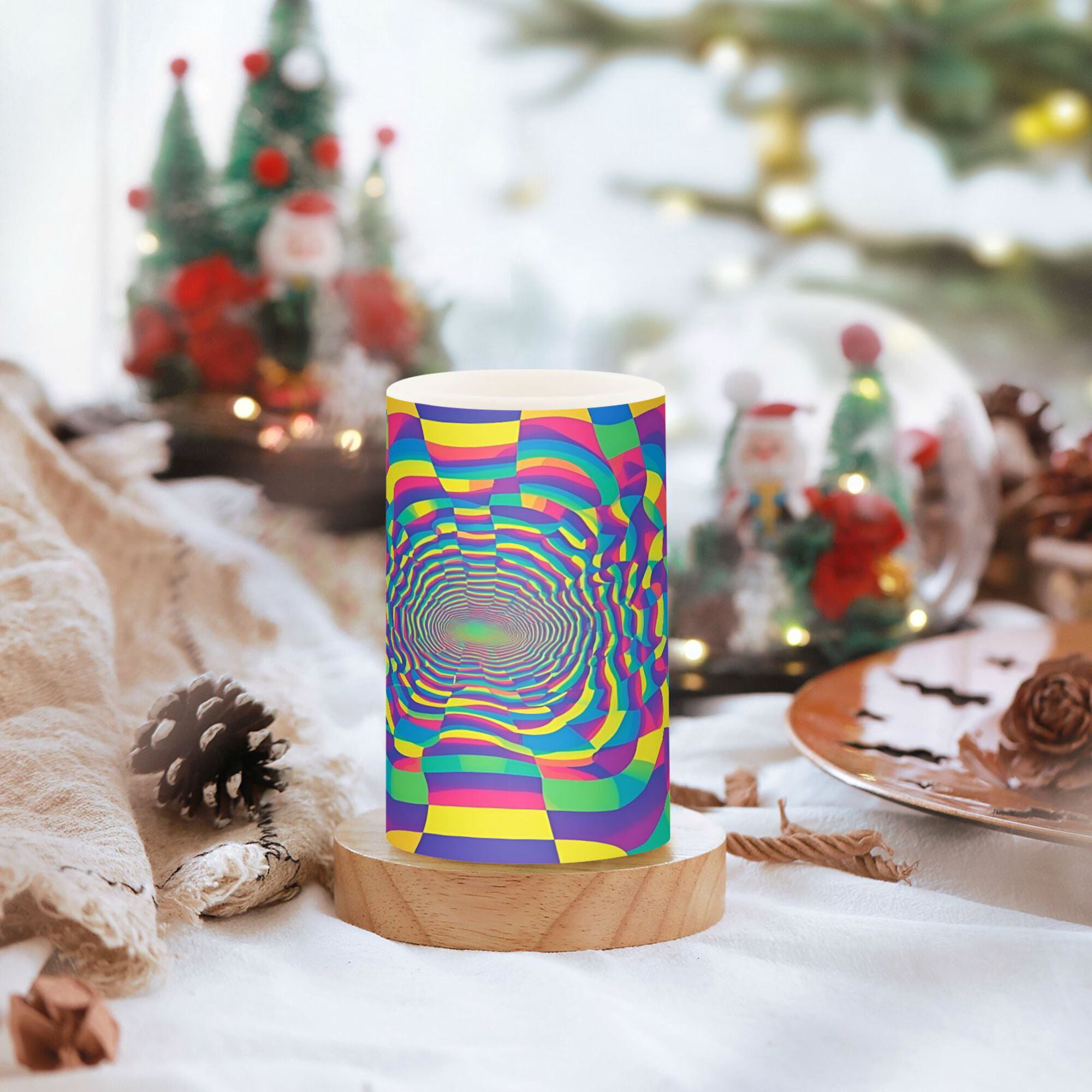 Yayeee Flameless Candles with Remote Flickering Battery Operated Multi Color Changing, Psychedelic Pattern
