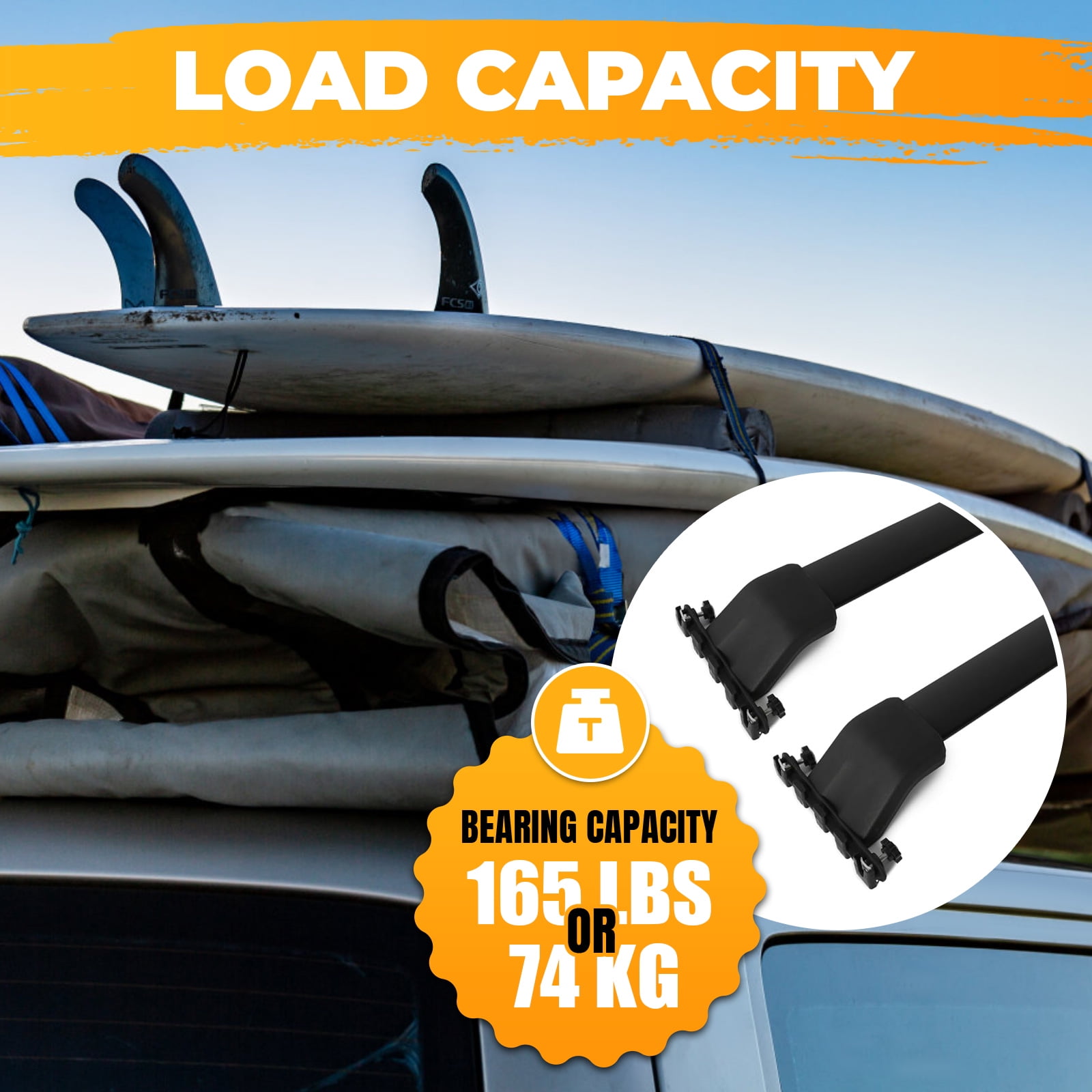 Kojem Roof Rack Cross Bars Luggage Cargo Carrier for 2009-2015 Honda Pilot Snowboard Skiboard Canoe Kayak Bike Rack 165LBS