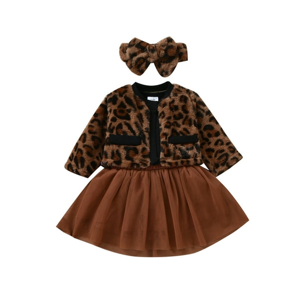 Bebé Niñas Abrigo Vestido Leopardo Cardigan Tutu Falda(Café/3 años) Nituyy Falda-GL715-FT58203A6