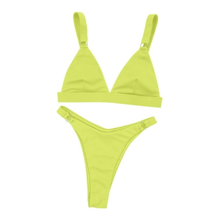 Fesfesfes Bikini Sets for Women High Waist Thong Bottom Padded Push Up Bikini Top Split Two Piece Swimsuits Casual Bikini Suit Summer Beachwear Bathing Suit