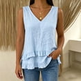 thumbnail image 6 of cocolona Summer Linen Tank Tops for Womens V Neck Sleeveless Asymmetrical Ruffle Hem Shirts Trendy Casual Solid Color Blouses, 6 of 6