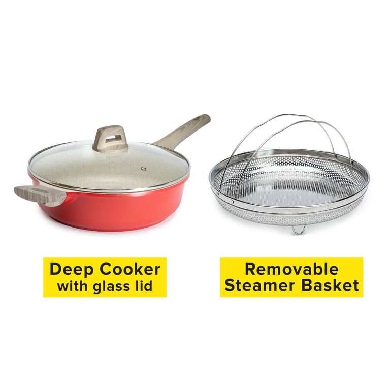 Bergner - Retro Cookware - Pots and Pans Set Nonstick -Induction Cookware  Suitable for all Stove Types - Dishwasher Safe - Covered Saute Pan - 11/4