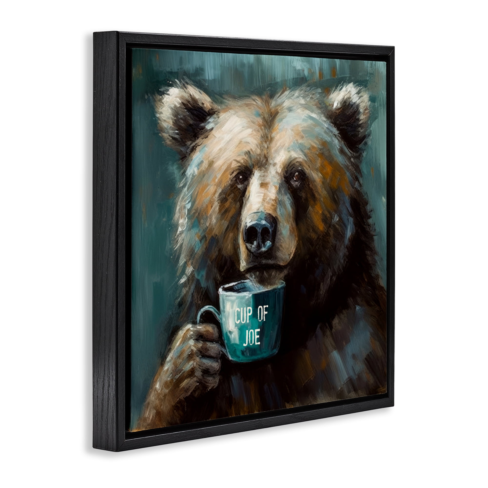 Stupell Industries Bear with Cup Of Joe Black Framed Floater Canvas Wall Art, design by Tina LeCour