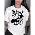 thumbnail image 1 of Women's Fashion Casual Round Neck Short Sleeve T-Shirt, Polyester Knit, Comfortable Summer Top with Graphic Print, All-Season Ladies Leisure Sportswear, 1 of 8