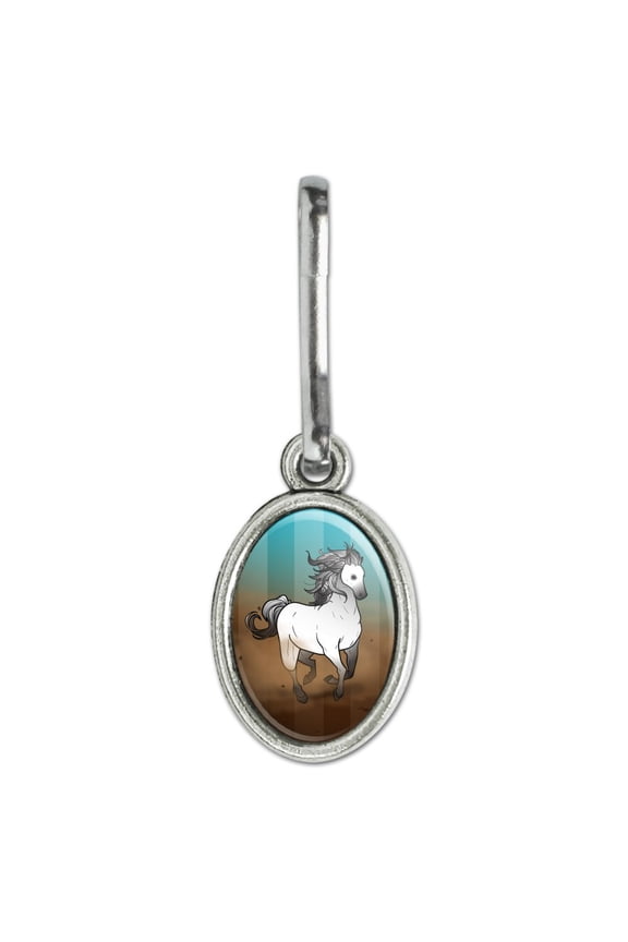Horse Wild Mustang Running Antiqued Oval Charm Clothes Purse Suitcase Backpack Zipper Pull Aid