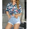thumbnail image 5 of HAPPY BAY Button Down Shirt for Women Summer Beach Party Blouse Shirt Hawaiian T-Shirt Short Sleeve Tropical Vacation Dress Shirts Tops for Women L Hibiscus Floral, Black, 5 of 5
