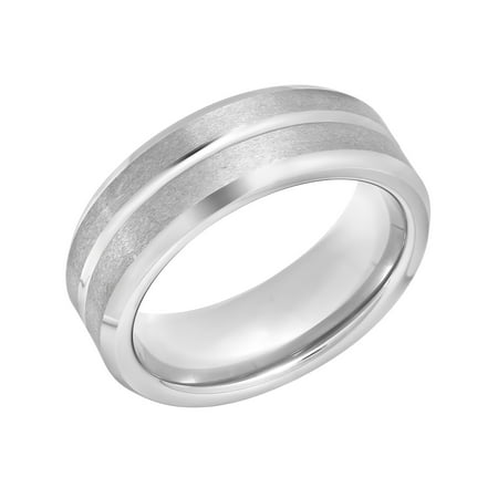 Men's Grooved Ring in Tungsten, 8mm