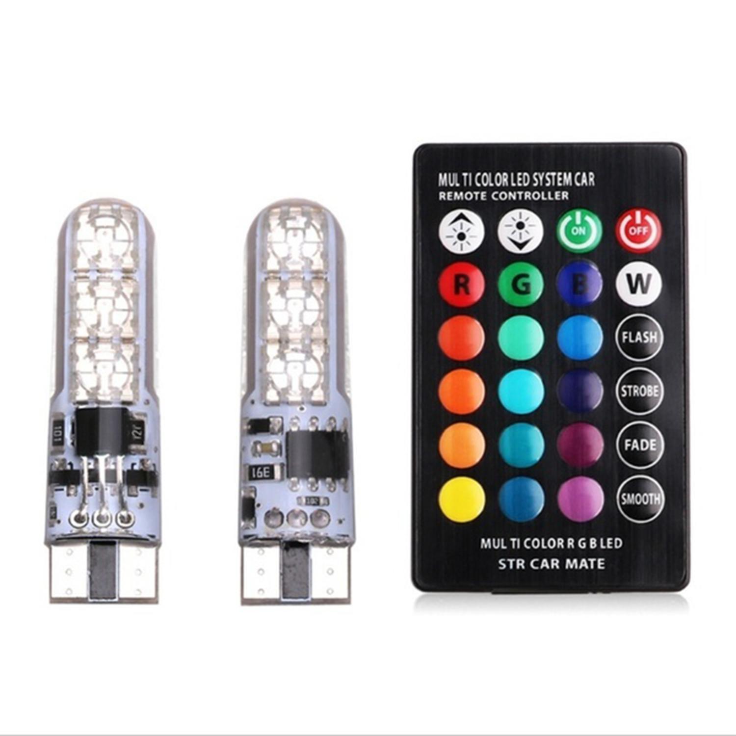 2Pcs Infrared Ray Remote Control LED Car Bulb RGB Signal Light