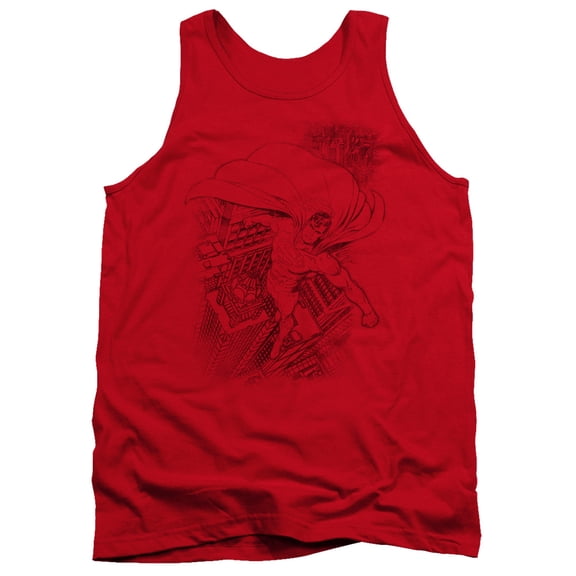 Superman In The City Adult Tank Top Red