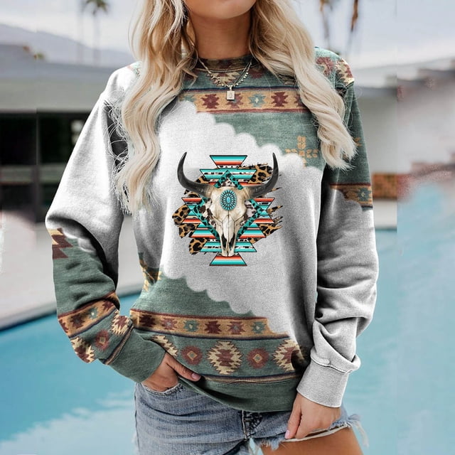 Nouveaux Hauts pour Femmes 2023 Mode Col Rond Grande Taille T-Shirt à Manches Longues Automne Imprimé Blouse Ample Hauts Chemise à Manches Longues pour Femmes