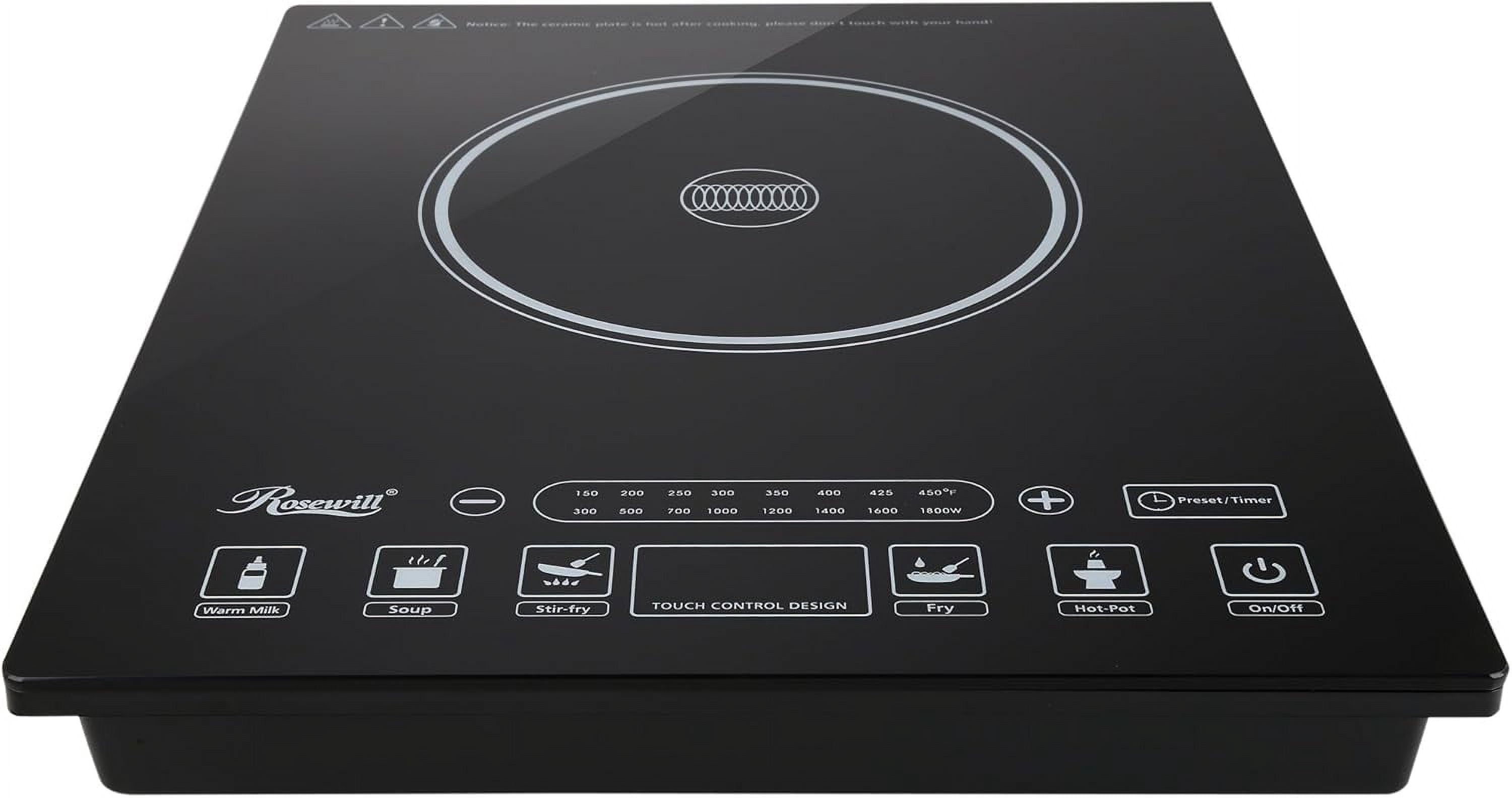 1800 Watt Induction Cooktop, 5 Pre-Programmed Electric Induction Cooker Burner with 10 inch 3.5 QT 18-8 Stainless Steel Pot, Model RHAI-15001