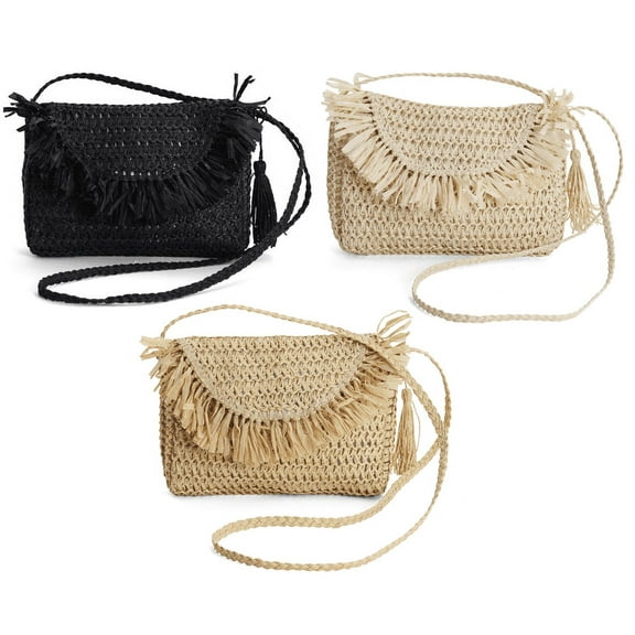 Rutledge & King Ashley Straw Crossbody Bag Assortment - Black, Brown, and Natural (3 Pack)