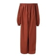 thumbnail image 5 of Lisingtool Womens Overalls Women Casual Solid Cold Shoulder Long Sleeve Jumpsuit Loong Siamese Plus Size Pocket Rompers Jumpsuits for Women Dressy Brown, 5 of 6