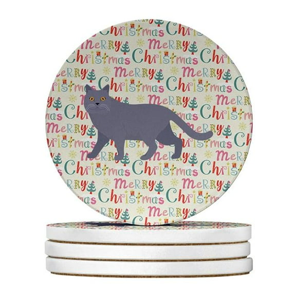 4 x 4 in. Unisex British Shorthair No.1 Cat Christmas Large Sandstone Coasters - Pack of 4