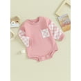 thumbnail image 4 of Musuos Baby Girls Boys Autumn Loose Romper 3 6 12 18M Long Sleeve Crewneck Plaid Print Contrast Color Romper, 4 of 9