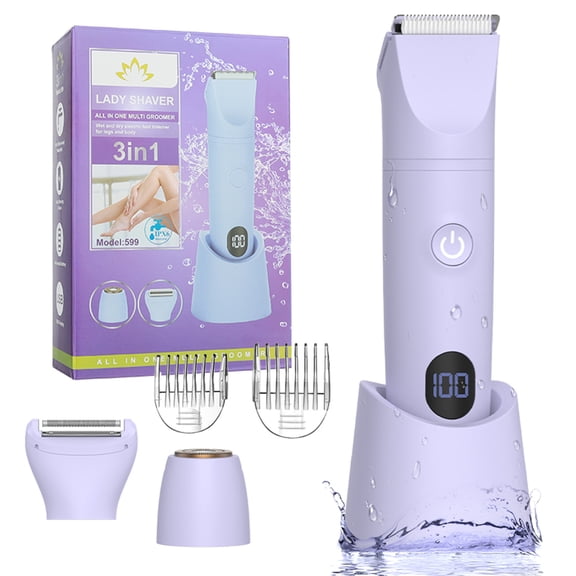 Obacre  Bikini Trimmer for Women, 3 in 1 Electric Razors for Women, IPX7 Waterproof Wet Dry Body Shaver Pubic Hair Trimmer Facial Hair Remover with Ceramic Blade USB Recharge Dock Gift for Women