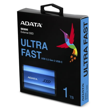 ADATA - SE800 1TB IP68 Rugged SuperSpeed External USB 3.2 Gen 2 USB-C Portable SSD - Blue