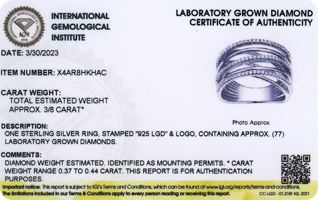 Forever Facets 3/8 CT TW Lab Grown Diamond Sterling Silver Band Ring, Adult Female