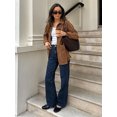 thumbnail image 3 of Abrigo de ante liso con solapa a la moda para mujer, chaqueta holgada de manga larga con un solo pecho y bolsillos, prendas de vestir exteriores finas informales para otoño, 3 of 5