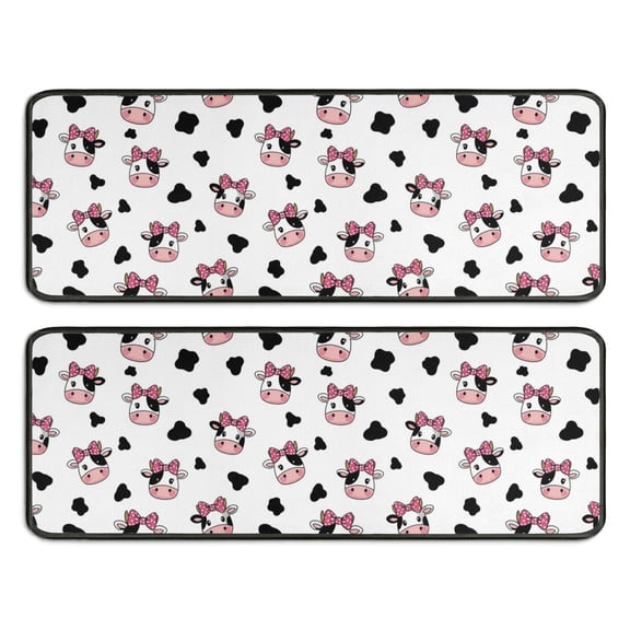 Kitchen Rugs Sets Of 2,White Cow Bow Pattern Anti Fatigue Kitchen Mat Rugs Non Slip Washable,Decorative Kitchen Floor Mats for Kitchen,Sink,Laundry,17"x47" 17"x47"