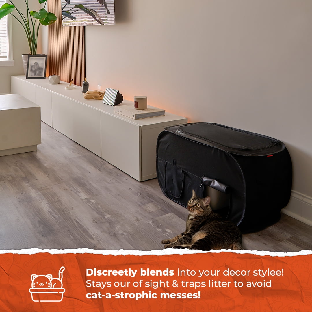 Pexter Cat Litter Box Enclosure, Dog Proof, Discreet and Hidden Litter Box, Kitty Litter Trap Design with Easy-Clean Feature, Scoop and Deodorizer Storage Pockets, Lightweight and Waterproof