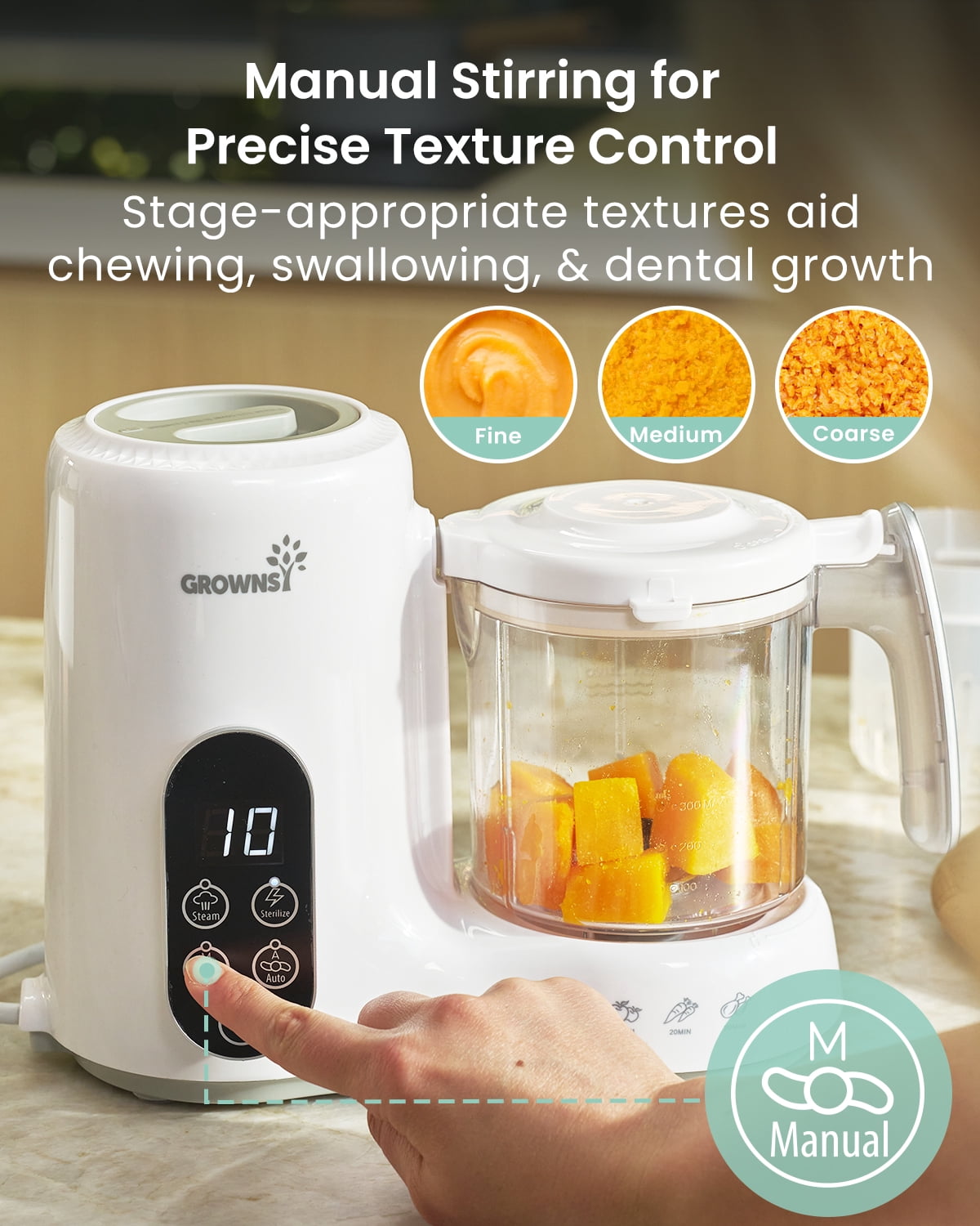 GROWNSY Baby Food Blender Maker & Steamer, Baby Food Puree Machine Processor for Fruit Vegetable Meat Prep Grinding, Registry Essential
