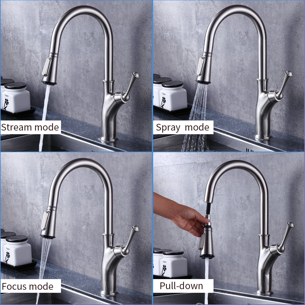 Kepooman 7105 Bathroom Faucet, Draw-out Type Hot and Cold Stainless Steel Sink Faucet for Kitchen, Lead-Free Gooseneck Design, Household Rotatable Telescopic Splash Proof Kepooman 7105 Bathroom Faucet, Draw-out Type Hot and Cold Stainless Steel Sink Faucet for Kitchen, Lead-Free Gooseneck Design, Household Rotatable Telescopic Splash Proof