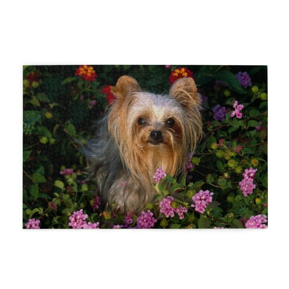 500 Piece Yorkshire Terrier Jigsaw Puzzle For Adults Beautiful Dog & Vibrant Flowers Art, Challenging & Relaxing Wooden Brain Game, Stress Relief, Great Gift Idea For Pet Lovers & Home Decor
