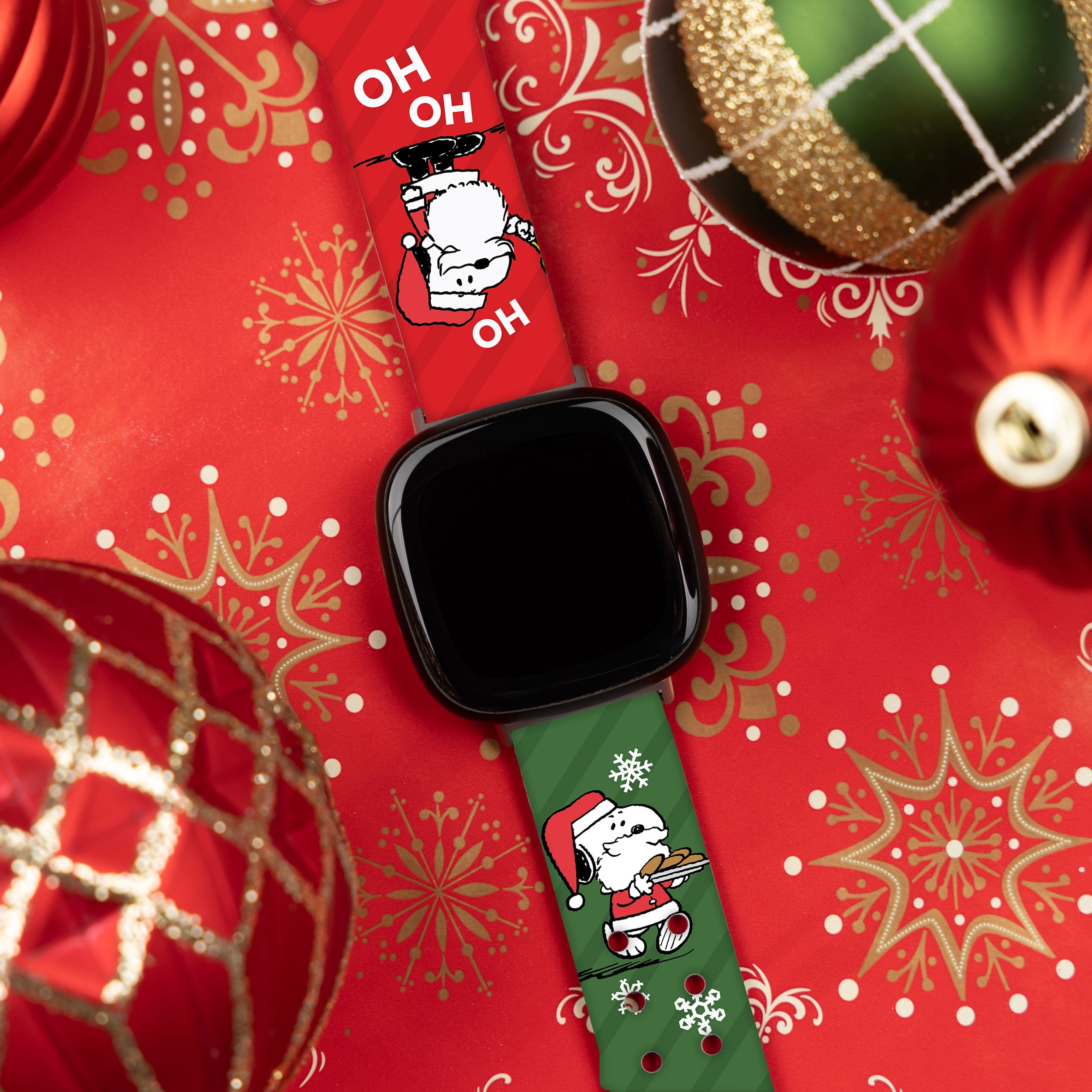 Peanuts Holiday Happiness HD Unisex Watch Band Compatible with FitBit Versa 3 & Sense (20mm Long Ho Ho Ho) by Affinity Bands