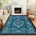 thumbnail image 4 of Nanan 10'x13' Floral Area Rug Distressed Oriental Vintage Carpet, Washable Rug Non Slip Low Pile Indoor Rug for Living Room Farmhouse Home Decor, Blue Green, 4 of 9