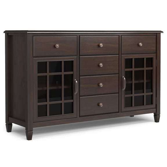 Simpli Home Connaught 60 inch Wide Solid Wood Traditional Sideboard Buffet in Chestnut Brown