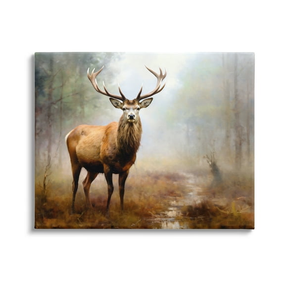 Stupell Industries Deer Woodland Trees Animals & Insects Painting Gallery Wrapped Canvas Art Print Wall Art, 20 x 16