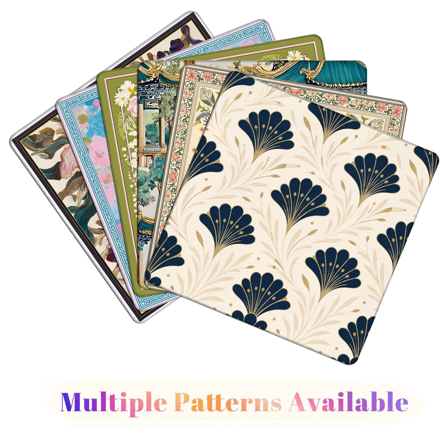 Mahjong Mat 31.5" x 31.5" Art Fan Floral Seamless Navy Blue Beige Non-Slip Noise Reduction American Mahjong Tiles Table Cover for Dominoes Poker Card Board Games Gift