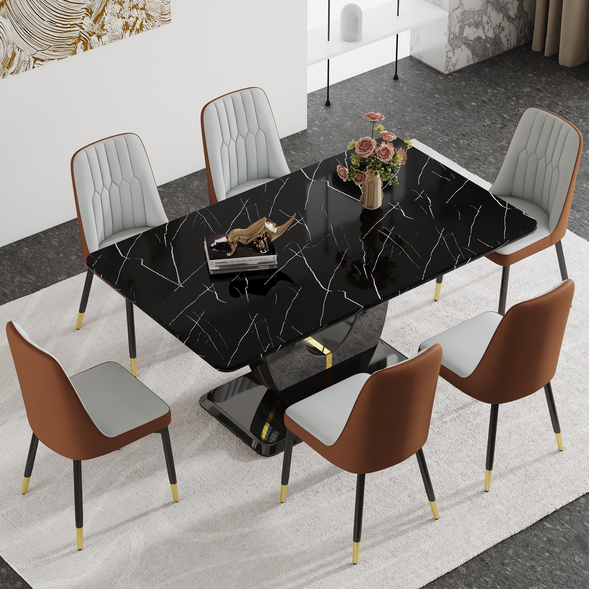 Table+6 Gray&Brown Chairs