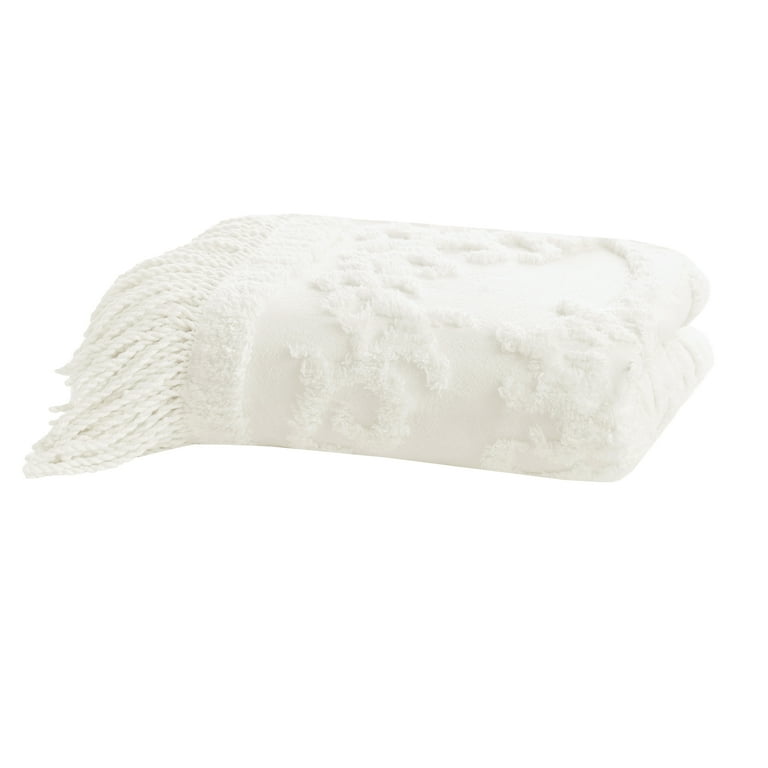 Madison Park Off White Chenille Tufted Throw 50