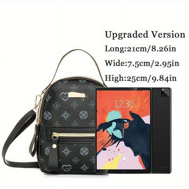 Mini Printed Backpack For Women Faux Leather Purse With Adjustable Strap Casual Zipper Shoulder Bag Pink Bag