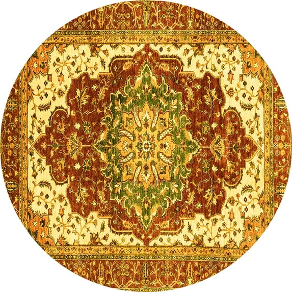 Ahgly Company Indoor Round Persian Yellow Traditional Area Rugs, 8' Round