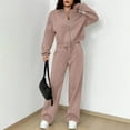thumbnail image 4 of Women Two Piece Outfits Sweatsuit Zip Up Sweatshirt Wide Leg Sweatpant Matching Travel Tracksuit Lounge Sets Rose Gold M, 4 of 4