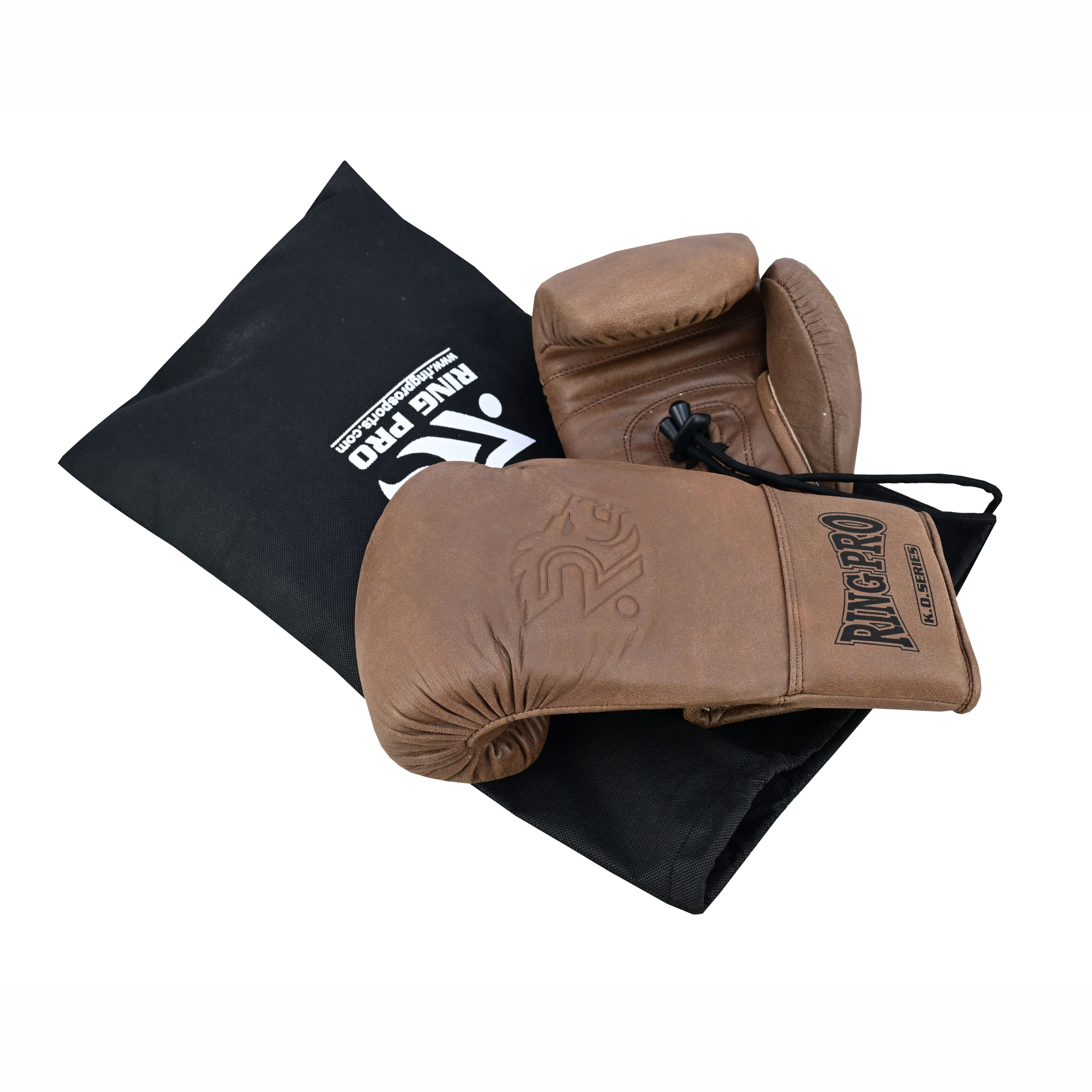 Ring Pro Sports K.O Series Boxing Glove Made of Distressed Leather for Boxing & MMA - Brown 10 oz