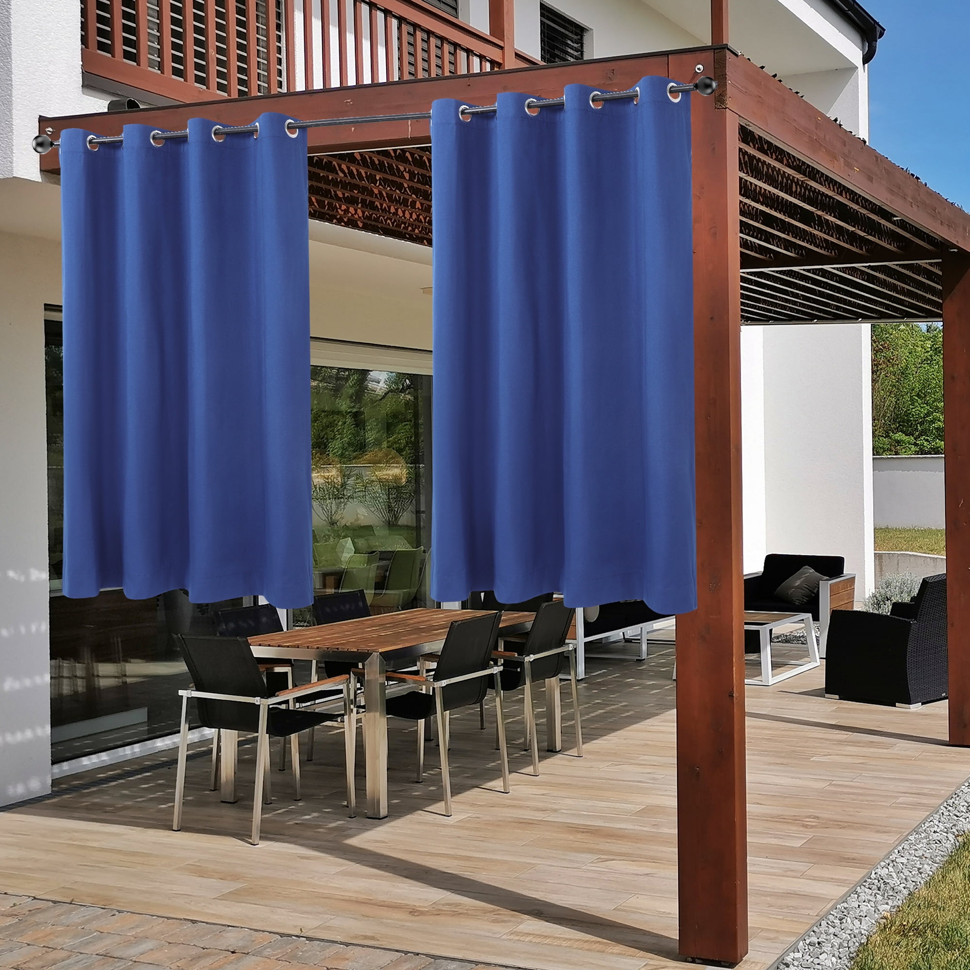 Unique Bargains 2 Panels Bedroom Waterproof 100% Blackout Curtains Dark Blue 52"Wx63"L