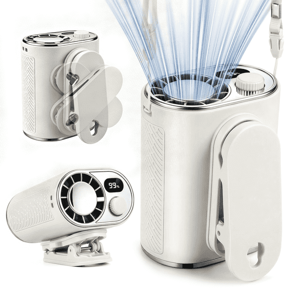 Portable Waist Fan with Clip,4000mAh Rechargeable Fan with LED Display, Adjustable Speeds, Belt Neck,Desk Fan for Camping, Outdoor Work, Travel