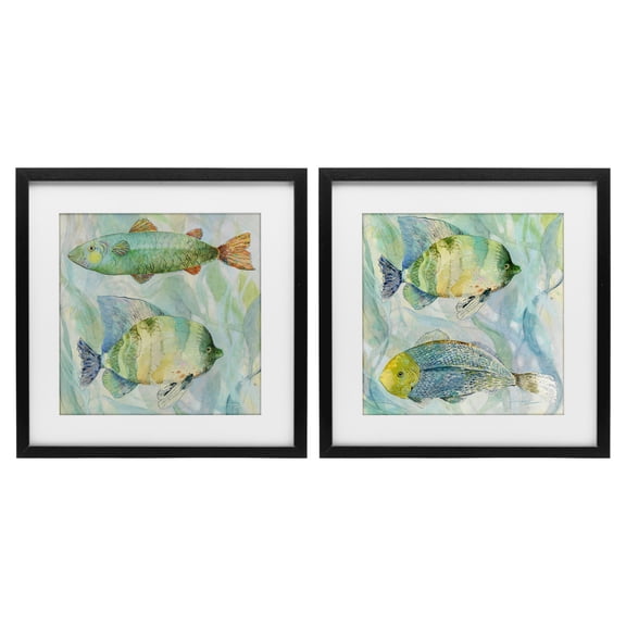 Stupell Industries Sweet Fish Aquatics 2 Piece Black Framed Print Under Glass Set, design by Lorenzo Collective